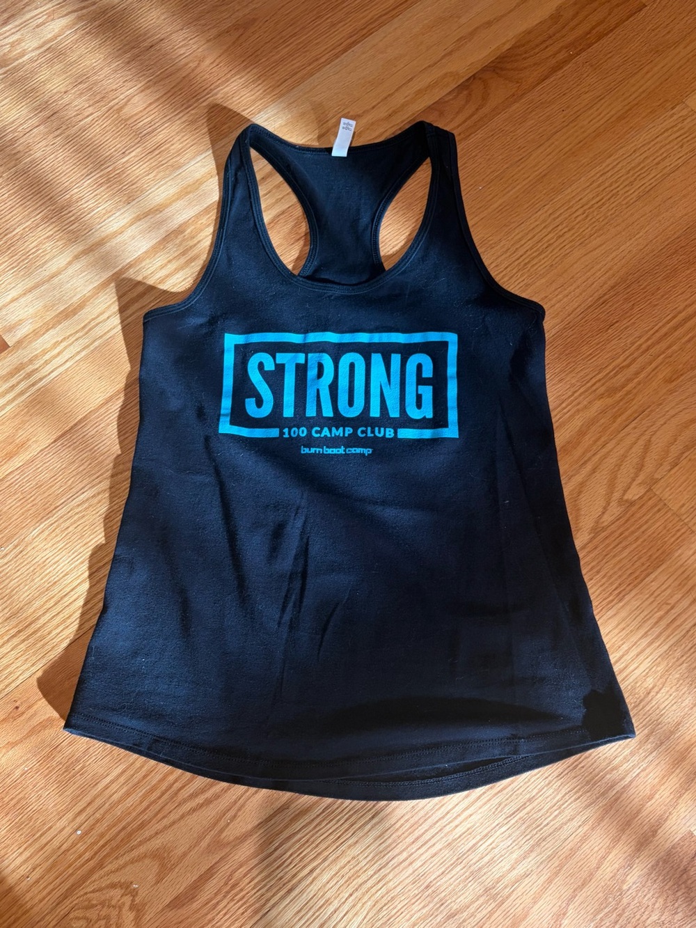 Black Burn Boot Camp 100 Camp Strong  Racerback Tank Top with Teal. Size M